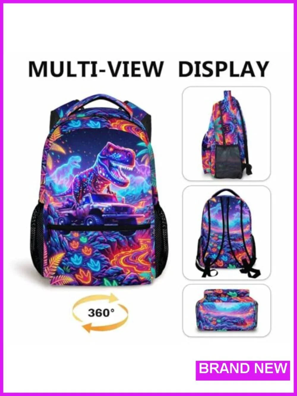 Dinosaur Backpack for Boys School Travel, Cool Truck Bookbag Kindergarten